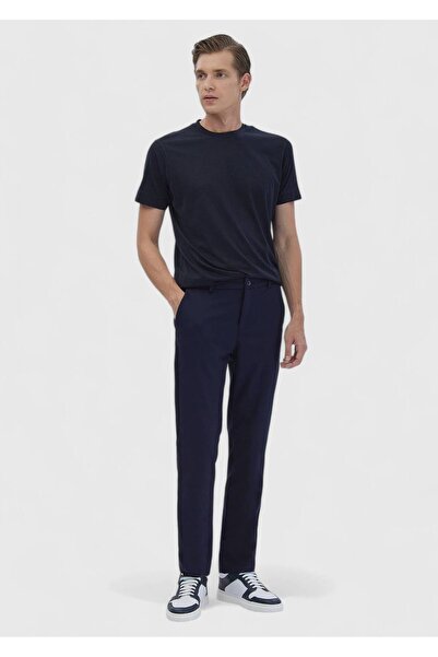 Ramsey Μπλε Navy Plain Woven Jogging Fit Casual βαμβακερό παντελόνι