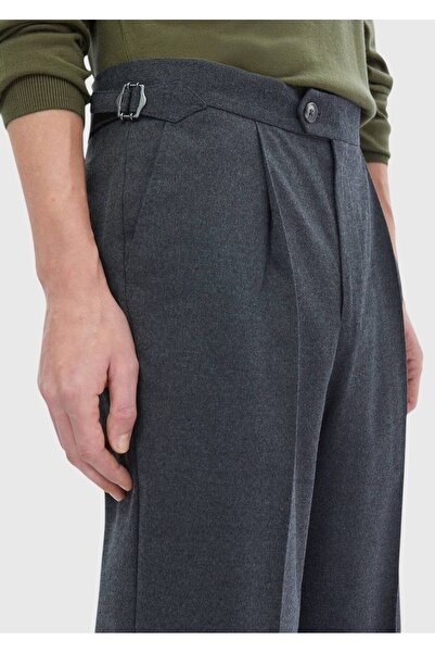 Ramsey Anthracite Plain Woven Loose Fit Casual Trousers