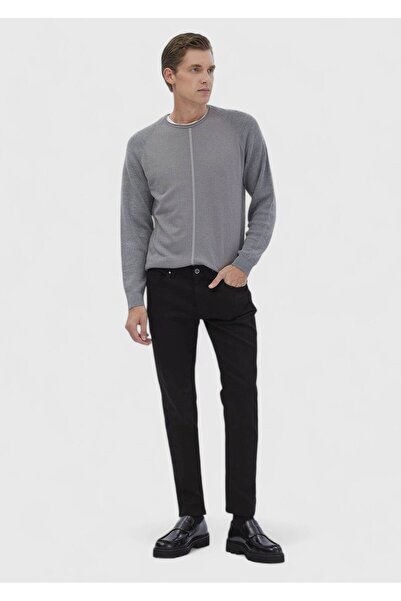 Ramsey Gray Crew Neck Jacquard Wool Blend Sweater