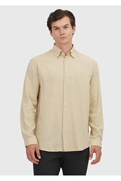 Ramsey Бежева пряма сорочка вільного крою з вовняної суміші