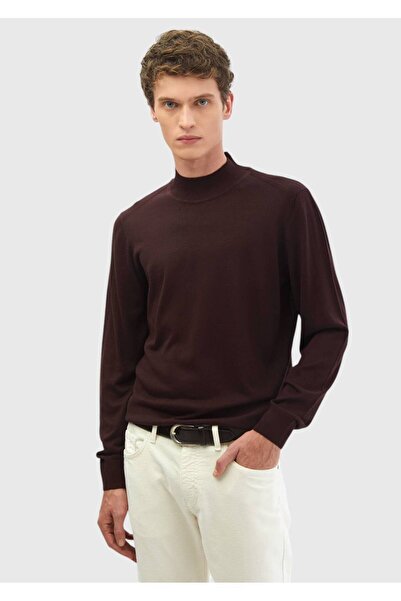 Ramsey Бордовий светр з коміром-стійкою, прямим кроєм, з вовняною сумішшю