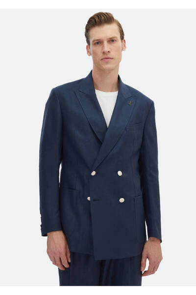 Ramsey 100% Linen Navy Blue Slim Fit Suit