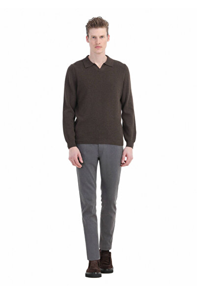 Ramsey Brown Polo Neck Plain Knitted Cotton Blend Sweater