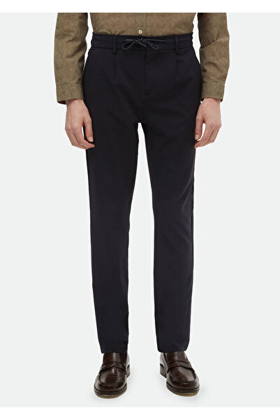 Ramsey Navy Blue Casual Jogging Παντελόνι - Απλό Ύφανση