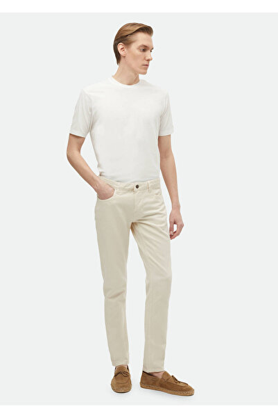 Ramsey Beige Regular Fit Casual Cotton Blend Straight Trousers