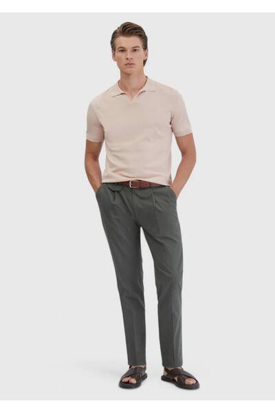 Ramsey Khaki Plain Fabric Regular Fit Casual Trousers