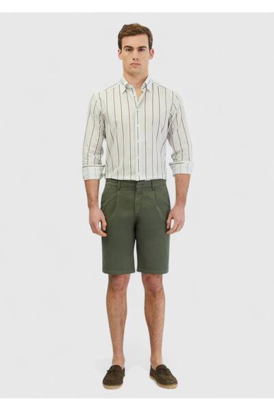 Ramsey Khaki Plain Weave Regular Fit Casual Cotton Blend Bermuda