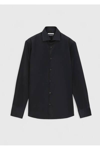 Ramsey Black Plain Slim Fit Woven Classic 100% Cotton Shirt