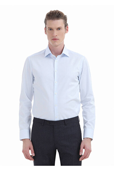 Ramsey Ανοιχτό Μπλε Πουκάμισο κλασικό 100% βαμβακερό υφαντό απλό και λεπτό