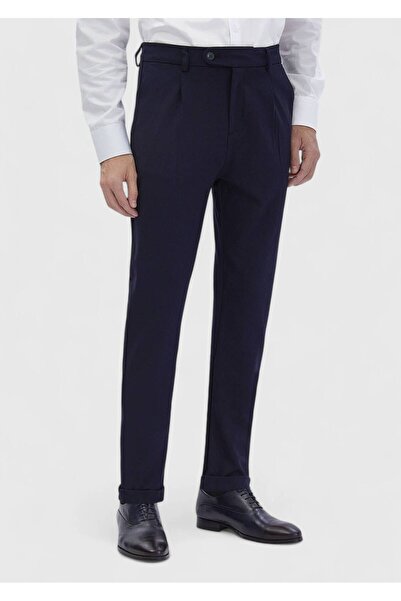 Ramsey Navy Blue Plain Knitted Regular Fit Casual Trousers