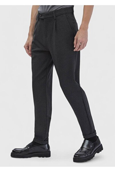 Ramsey Dark Gray Plain Knitted Regular Fit Casual Trousers