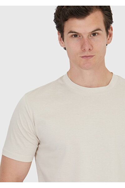Ramsey Beige Plain Crew Neck 100% Cotton T-Shirt