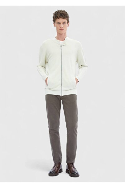 Ramsey Crew Neck Stone Colored Plain Knit Cardigan