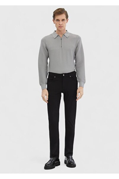 Ramsey Μαύρο ίσιο πλεκτό παντελόνι με λεπτή εφαρμογή