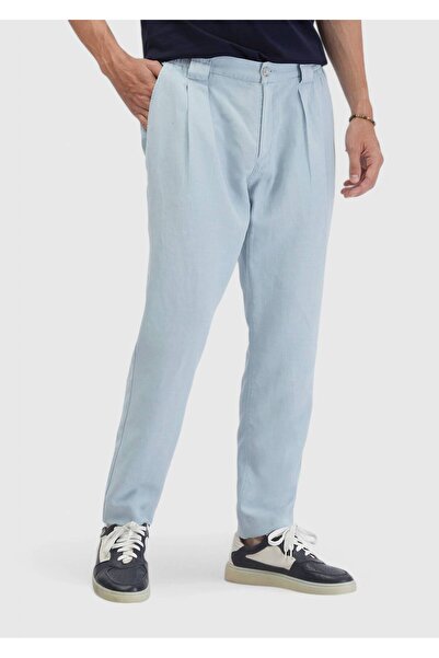 Ramsey Ανοιχτό μπλε ίσιο υφαντό Jogging Fit Casual βαμβακερό παντελόνι