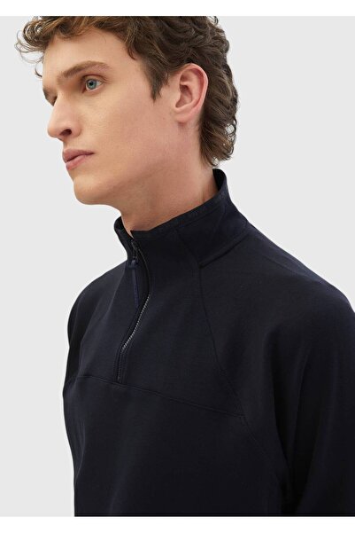 Ramsey Navy Blue Stand Collar Plain Sweatshirt