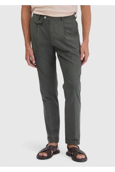 Ramsey Khaki Plain Fabric Regular Fit Casual Trousers
