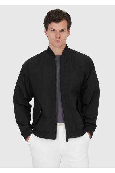 Ramsey معطف منسوج كاجوال ذو ياقة واقفة ومقاس عادي باللون الأسود