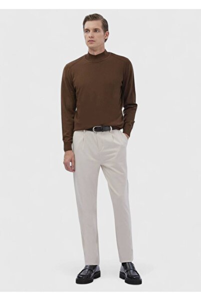 Ramsey Коричневий светр з коміром-стійкою, прямий крій, вовняна суміш