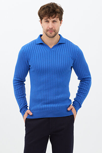 COOL TARZ Saks Men's Polo Neck Ribbed Knitwear Sweater