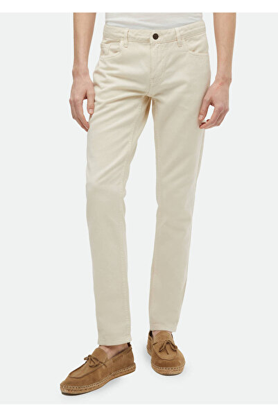 Ramsey Beige Regular Fit Casual Cotton Blend Straight Trousers