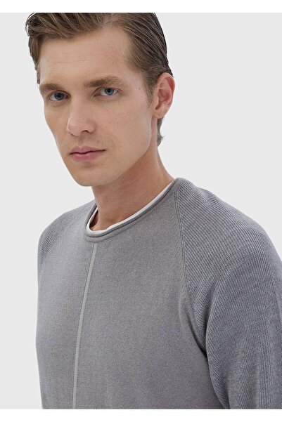 Ramsey Gray Crew Neck Jacquard Wool Blend Sweater