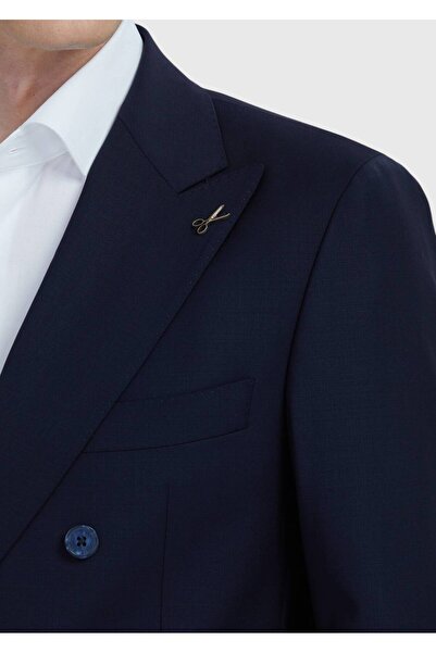 Ramsey Navy Blue Plain Zeroweight Slim Fit Wool Blended Suit