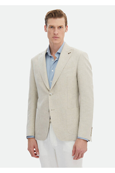 Ramsey Beige Striped Zeroweight Slim Fit Cotton Blended Jacket