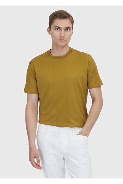 Ramsey Oil Green Jacquard Crew Neck 100% Cotton T-Shirt