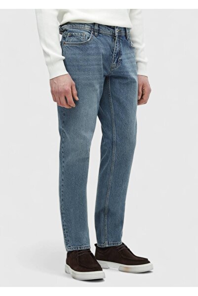 Ramsey Blue Straight Regular Fit Denim 100% Cotton Trousers