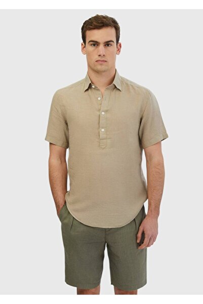 Ramsey Mink Plain Casual Fit Woven Casual 100% Linen Shirt
