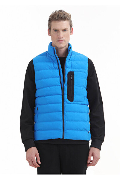 Ramsey Blue Regular Fit Stand Collar Casual Woven Sports Vest