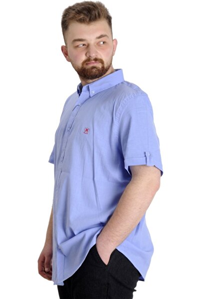ModeXL Mode Xl Large Size Men's Linen Lycra Shirt 20393 Blue