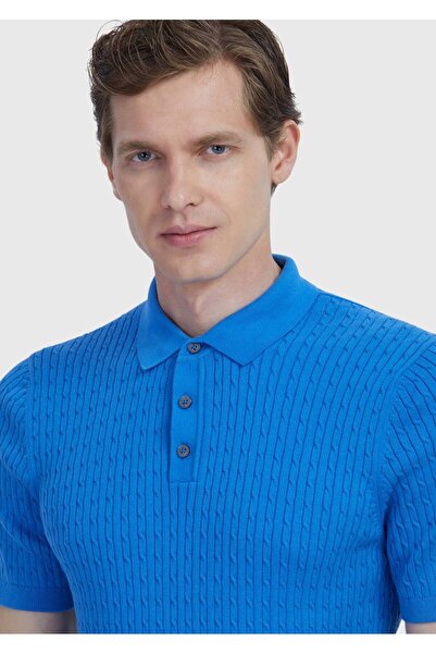 Ramsey Tricotaj din amestec de bumbac jacquard cu guler polo albastru