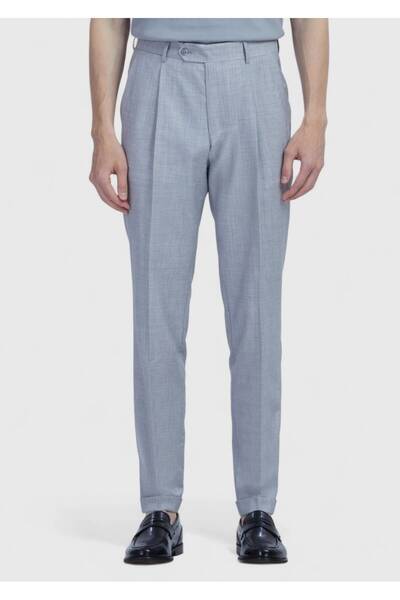 Ramsey Ανοιχτό γκρι απλό ύφασμα Slim Fit Casual 100% μάλλινο παντελόνι