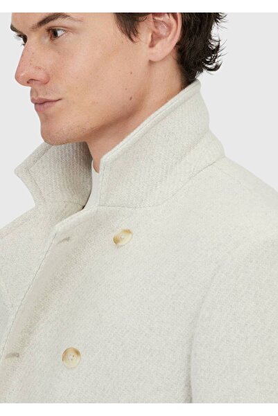 Ramsey Ecru Regular Fit Double Breasted Collar Casual Woven Coat