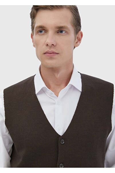 Ramsey Brown Plain Knit Knitwear Vest