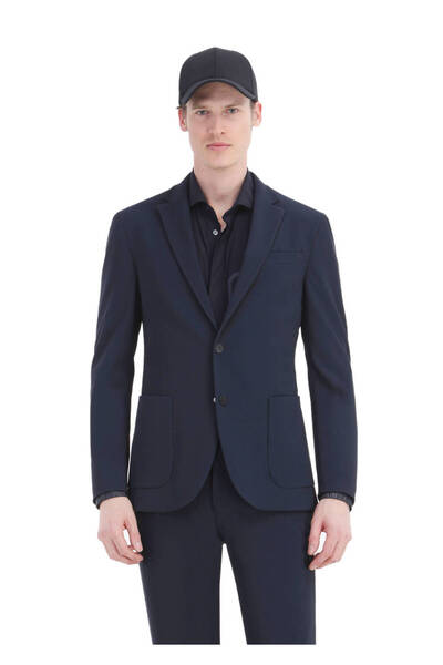 Ramsey Comfort Fit Navy Blue Patterned Knitted Suit