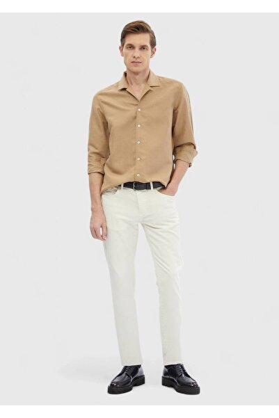 Ramsey Πουκάμισο με μαλλί καμήλας με ίσια κανονική εφαρμογή υφαντό casual λινό μείγμα