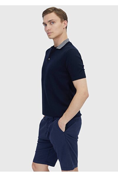 Ramsey Μπλουζάκι Navy Blue Plain Polo Neck 100% βαμβακερό