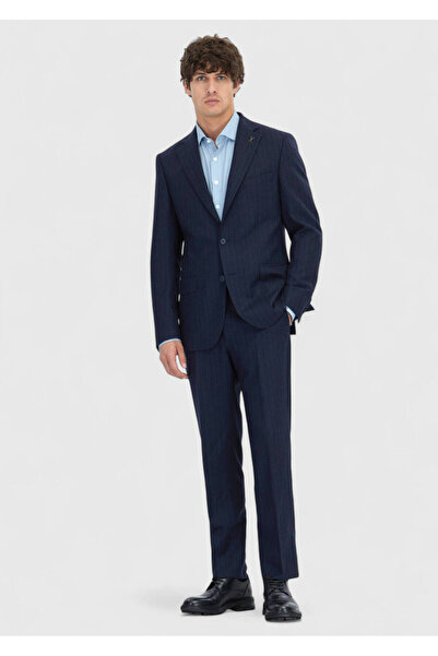 Ramsey Navy Blue Striped Zeroweight Slim Fit 100% Wool Suit