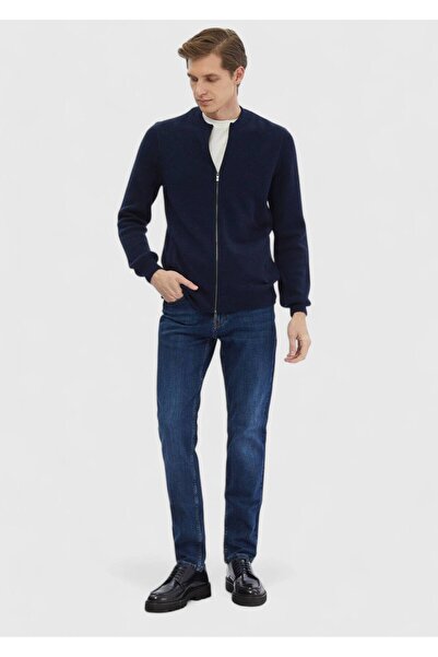 Ramsey Ζακέτα Navy Blue Judge Collar Plain Knit 100% μαλλί