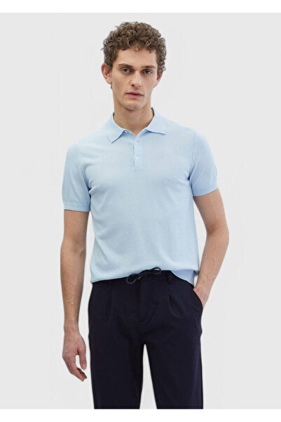 Ramsey Відкритий блакитний поло з прямим коміром, трикотаж