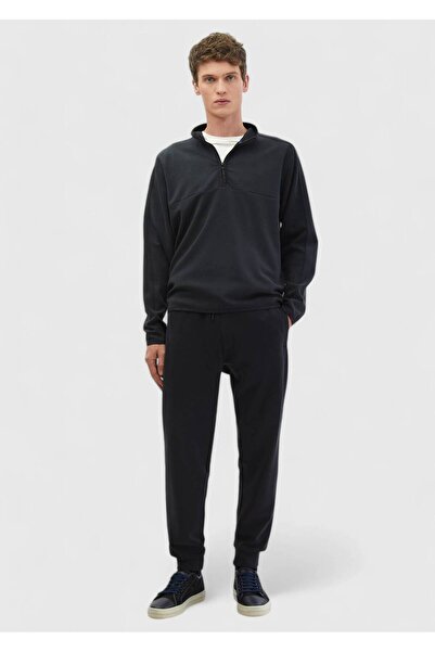 Ramsey Black Stand Collar Plain Sweatshirt