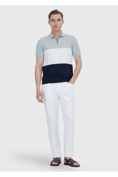 Ramsey Gray Polo Neck Striped Cotton Blend Knitwear