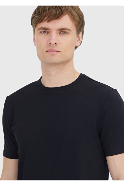 Ramsey Black Plain Crew Neck Cotton Blended T-Shirt