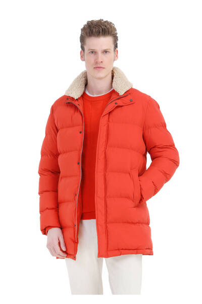 Ramsey Orange Regular Fit Shirt Collar Casual Woven Coat