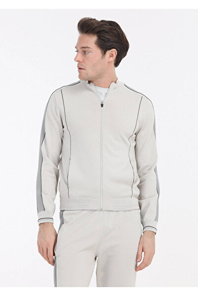 Ramsey Beige Jacquard Half Turtleneck Cardigan