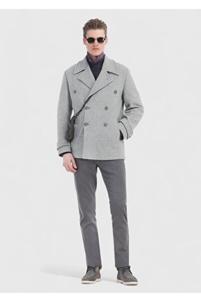 Ramsey Gray Slim Fit Double Breasted Collar Casual Knitted Coat