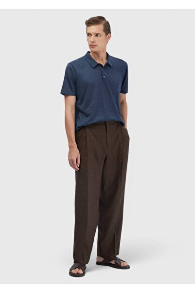 Ramsey Brown Plain Fabric Regular Fit Casual 100% Linen Trousers